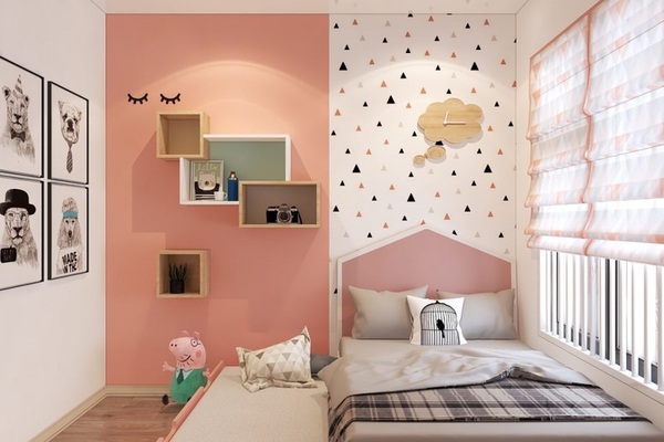 Phòng ngủ màu hồng mộng mơ kết hợp với các chi tiết trang trí vô cùng được các bé gái ưa chuộng
