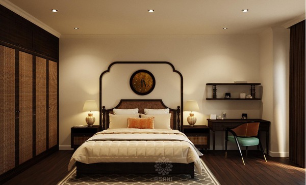 Không gian phòng ngủ riêng tư, ấm cúng với nội thất chủ yếu bằng gỗ