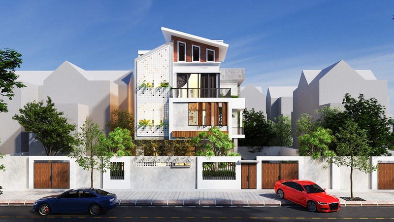 Thiết kế nhà biệt thự phố 3 tầng 2 mặt tiền tại Thanh Oai