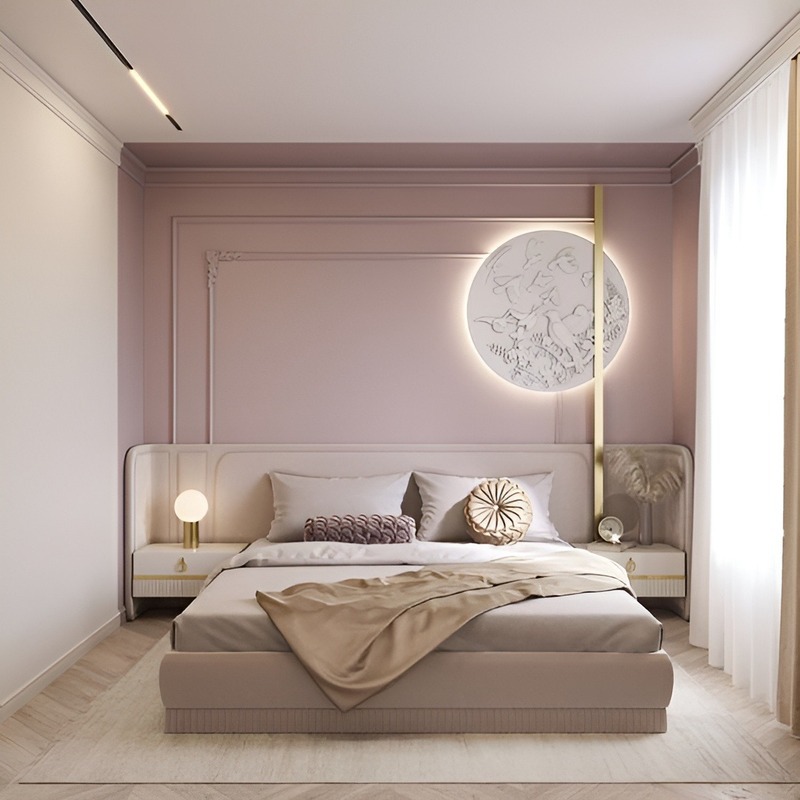 Không gian nội thất phòng ngủ màu hồng nữ tính dành cho chủ nhà nữ mệnh Hỏa