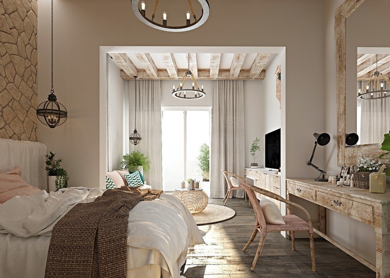 Căn hộ phong cách Rustic với tông trắng - nâu chủ đạo, nội thất bằng gỗ có mặt trong mọi góc nhỏ của căn phòng